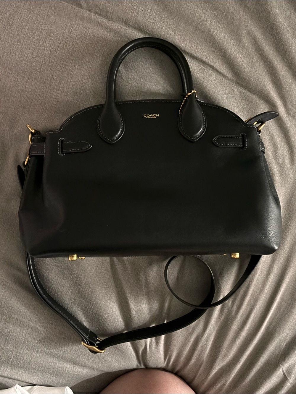 COACH Black Leather Dome Satchel with Gold Hardware